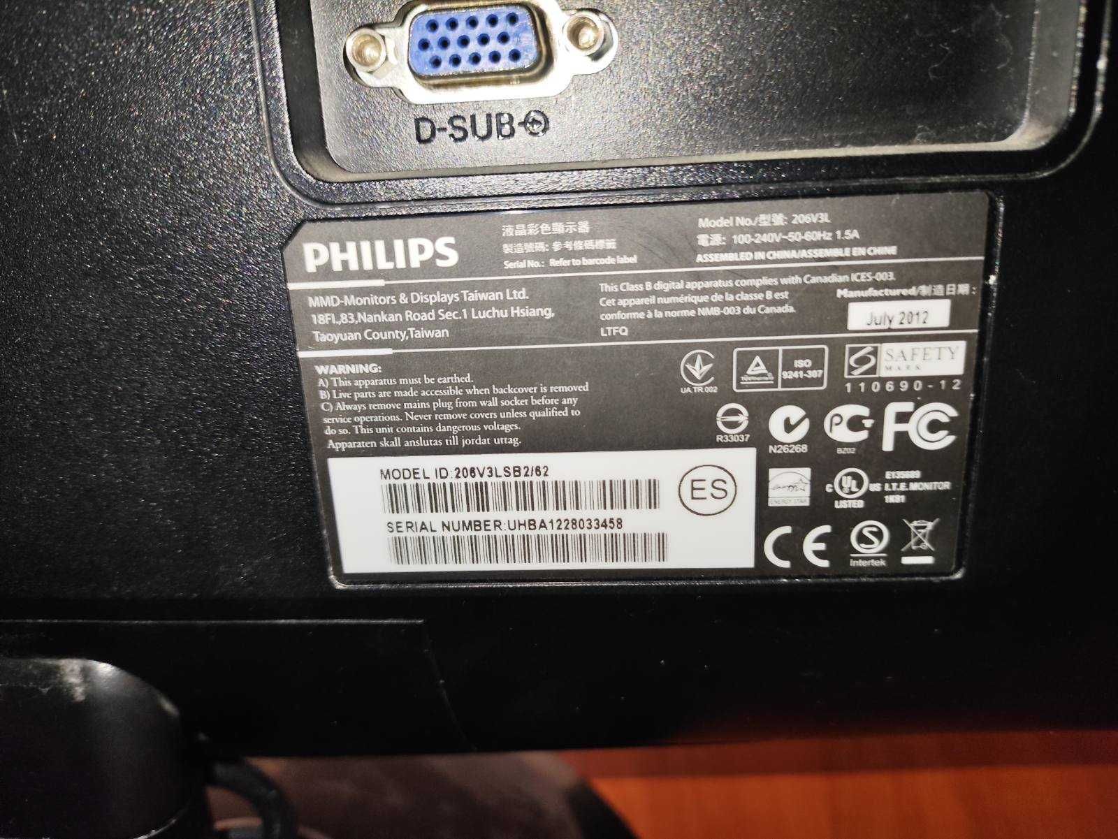 Монитор Philips 20 дюймов 206v3lsb2