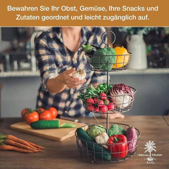 3-poziomowy kosz na owoce, eleganckie francuskie kosze druciane
