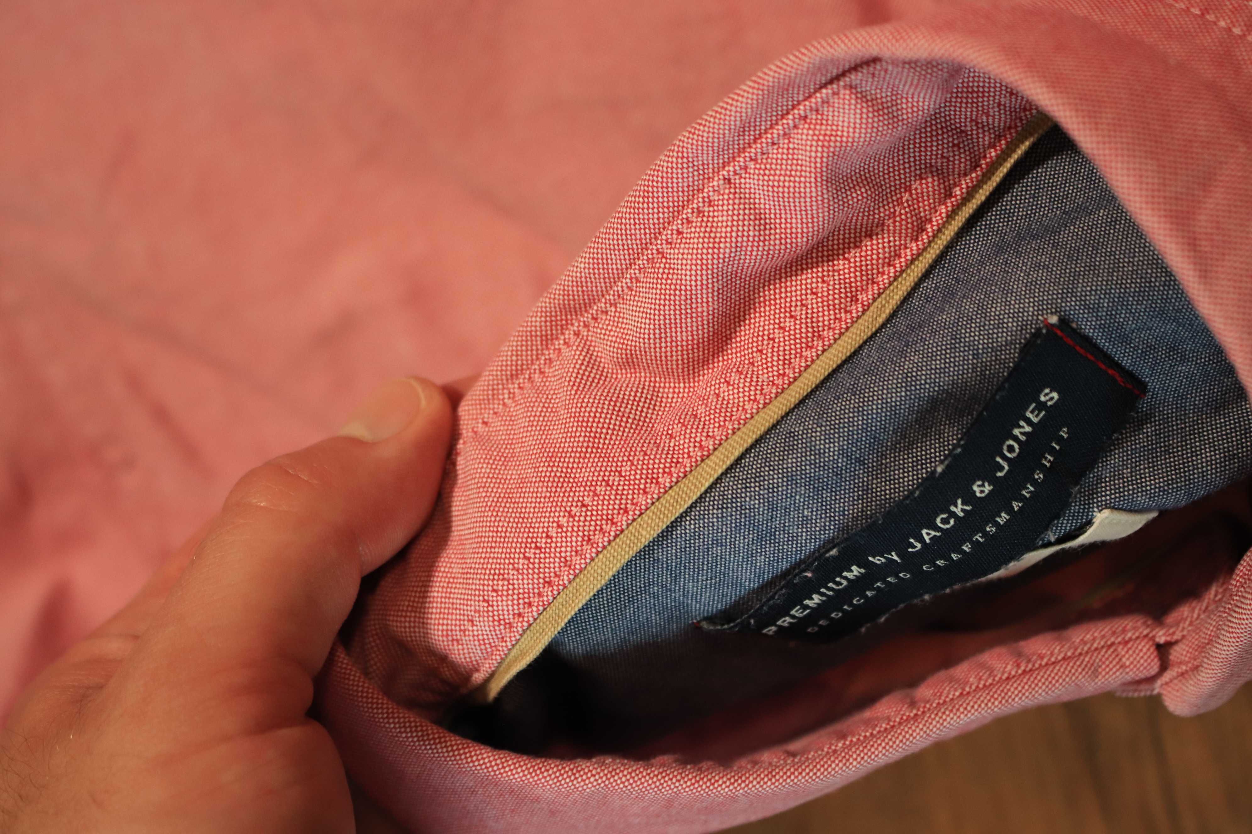 Koszula Jack and Jones r. L różowa dł. rękaw bawełniana męska