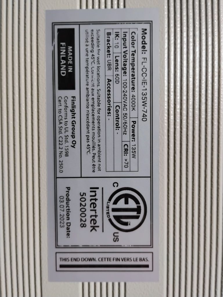 Lampa LED FL-CC-MG-H-135W-740-30D-UBR-SS-JB-ETL/CE