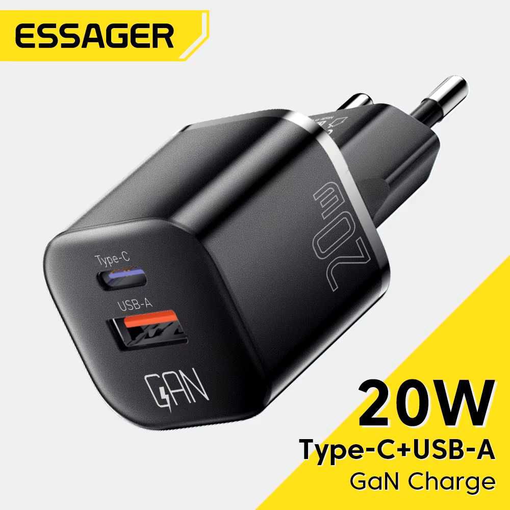Ładowarka 20W GaN USB-C + A z funkcją szybkiego ładowania QC - Essager