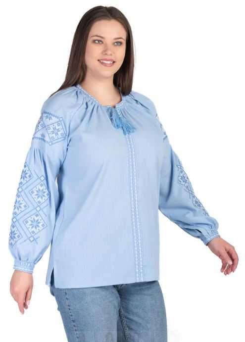 Жіноча блакитна лляна вишиванка, розміри S, M, L, XL, 2XL, 3XL