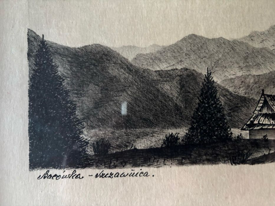 Stara grafika obraz lata 60te Bacówka Szczawnica