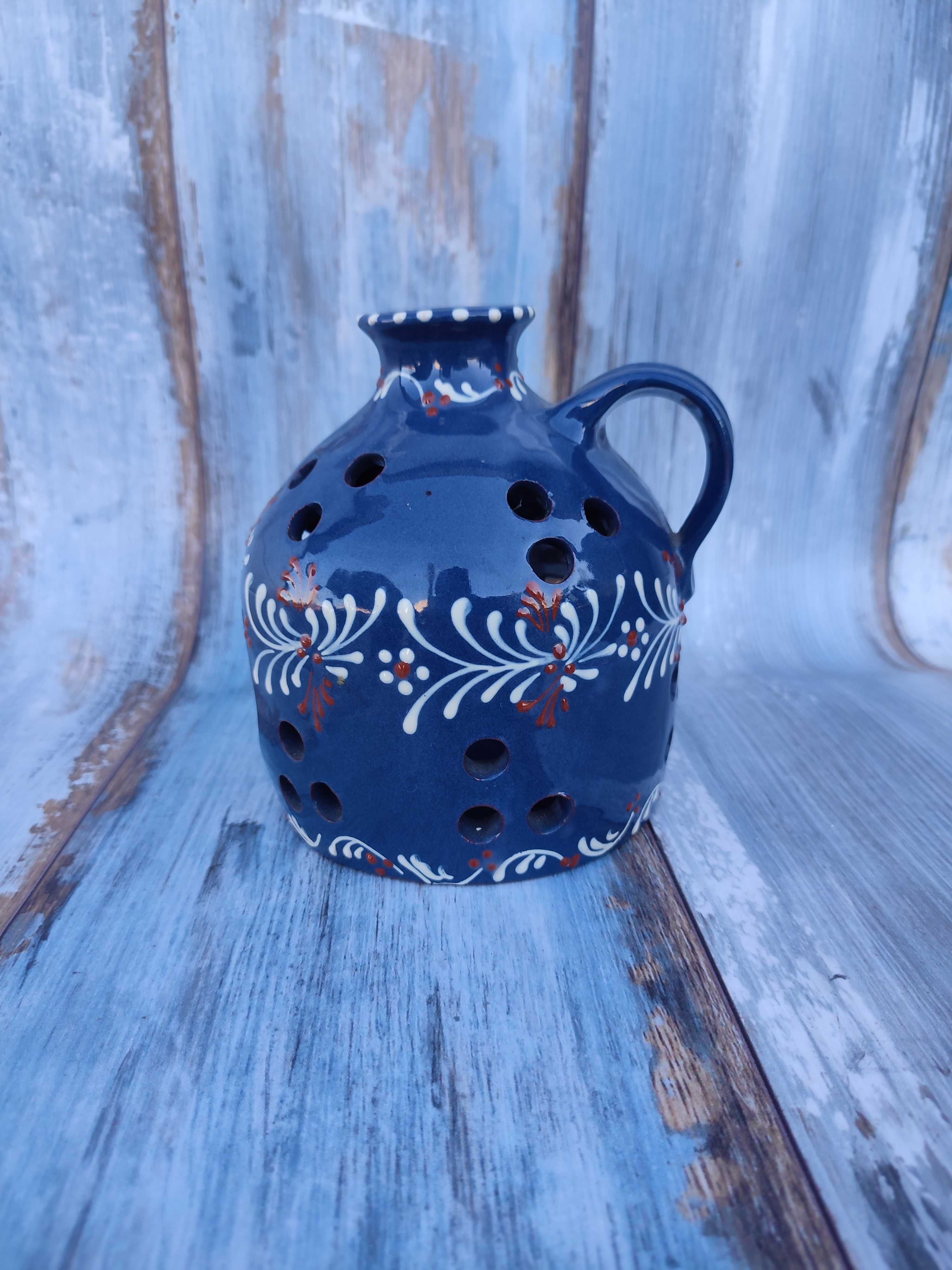 Ceramiczny Świecznik w kształcie dzbanka -Vintage - hand made