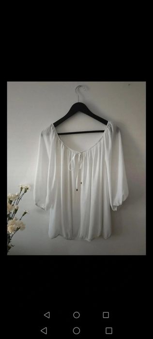 Bluzka biała Hiszpanka odkryte ramiona lekka zwiewna Basic Vintage