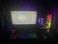 setup gaming(rato, teclado, torre gaming, monitor, secretaria)