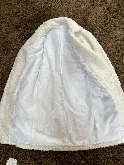 Белая кремовая шуба пальтоТедди экошуба S-M 44-46