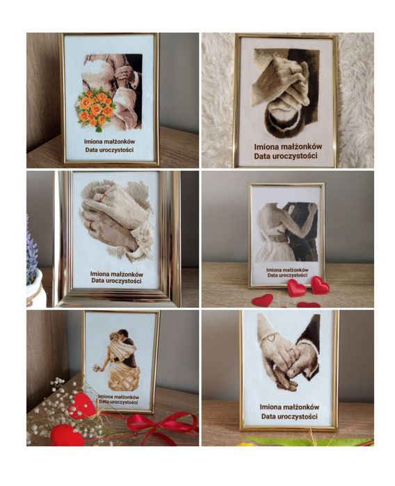 Ślub pamiątka ślubna haft krzyżykowy rękodzieło prezent z okazji ślubu