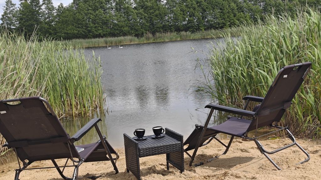 Domek z linią brzegową, balia, sauna, rowery