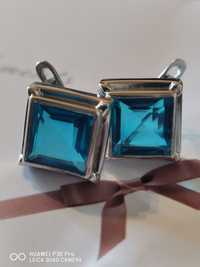 Серебряные серьги с голубыми кварцами (E02443Qlb)