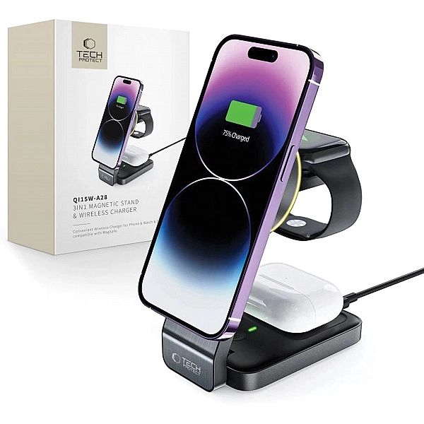 Ładowarka Tech-Protect QI15W-A28 indukcyjna MagSafe 3w1 ze stojakiem n