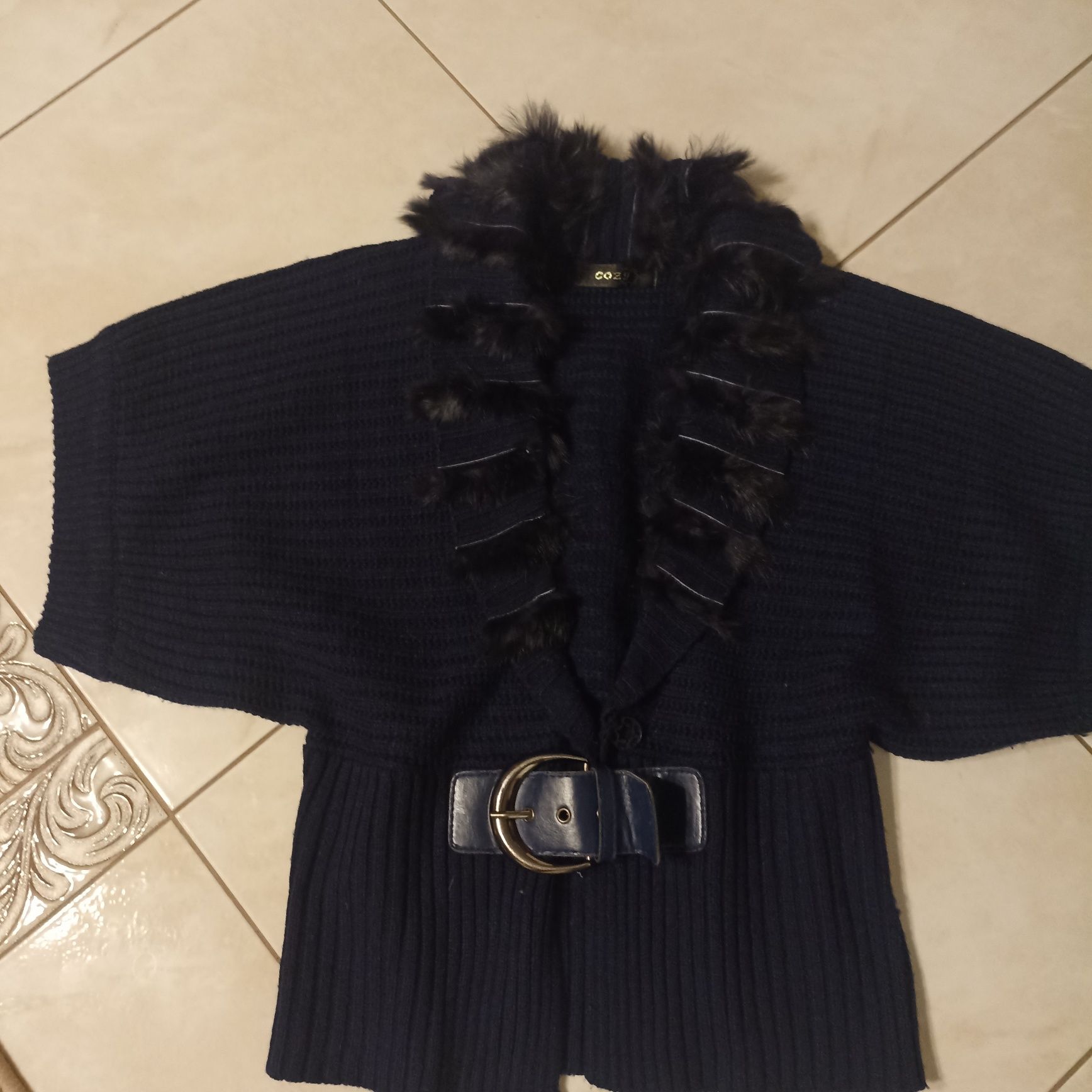 Sweter bezrękawnik M-L granatowy wełna