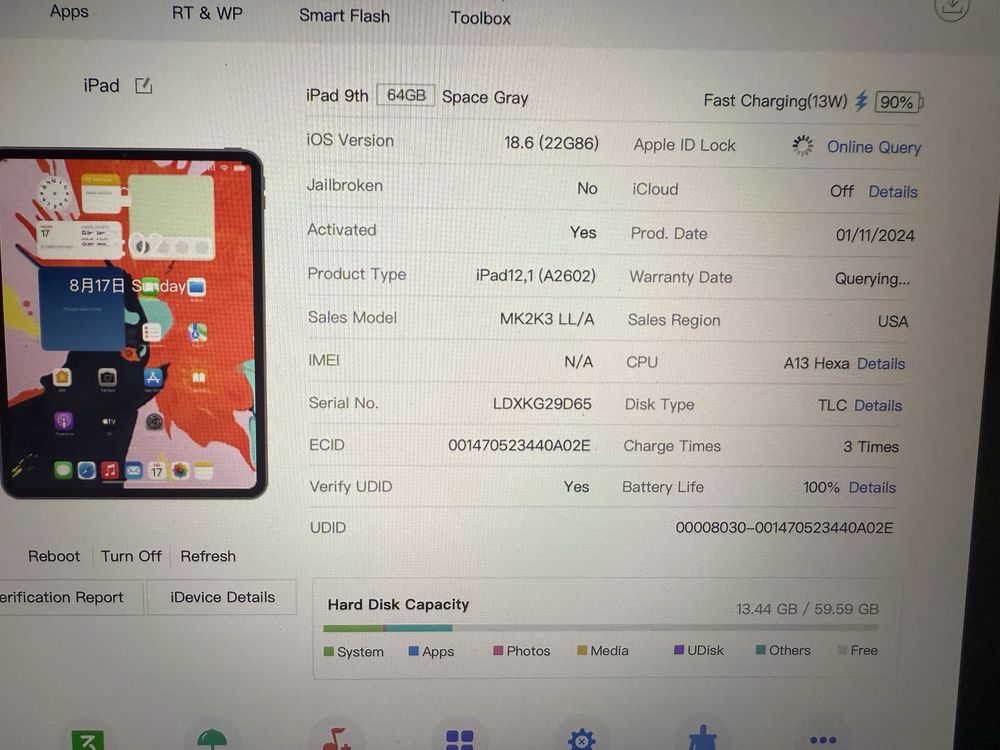 Apple iPad 9th 64gb Gray 100%