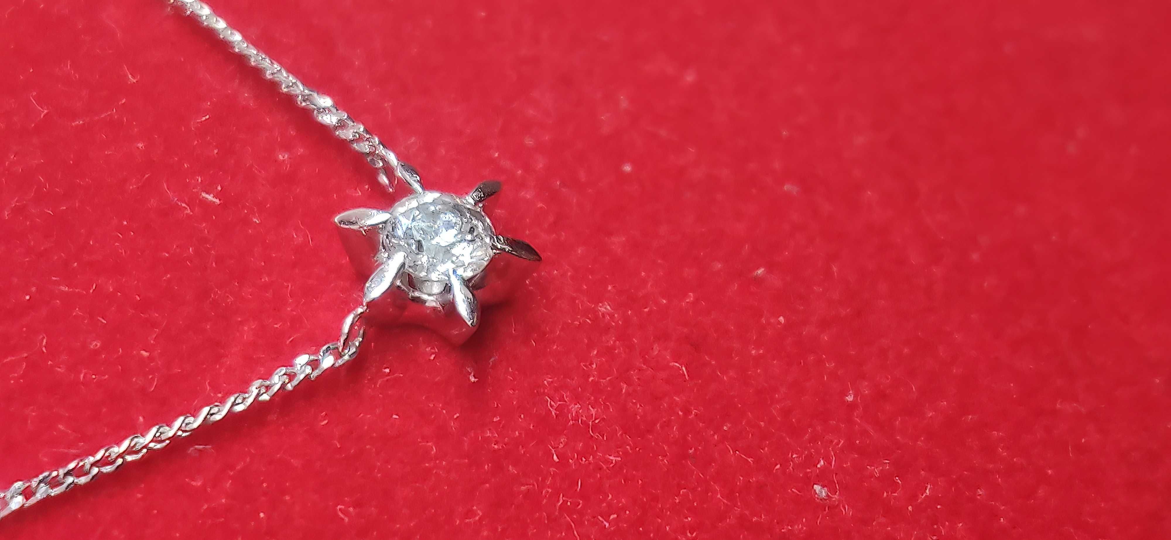 Platynowa zawieszka z brylantem 0.35ct na łańcuszku certyfikat