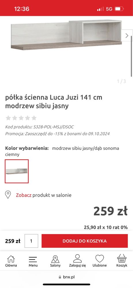 Półka wisząca ścienna Black Red White Luca Juzi
