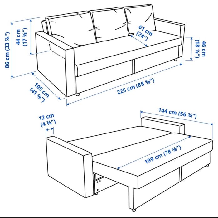 Kanapa IKEA FRIHETEN Rozkładana sofa 3-osobowa szczecinek okazja