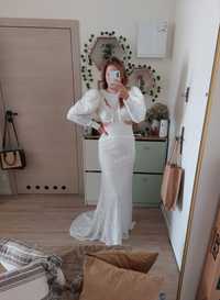 Przepiękna koronkowa suknia ślubna vintage retro boho M 38