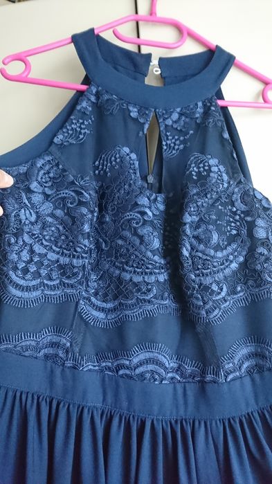 Niebieska/granatowa sukienka maxi, długa, na wesele, koktajlowa r. 36