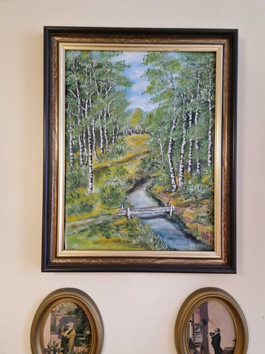 Obraz olejny na płycie 39 cm x 47 cm Brzozy