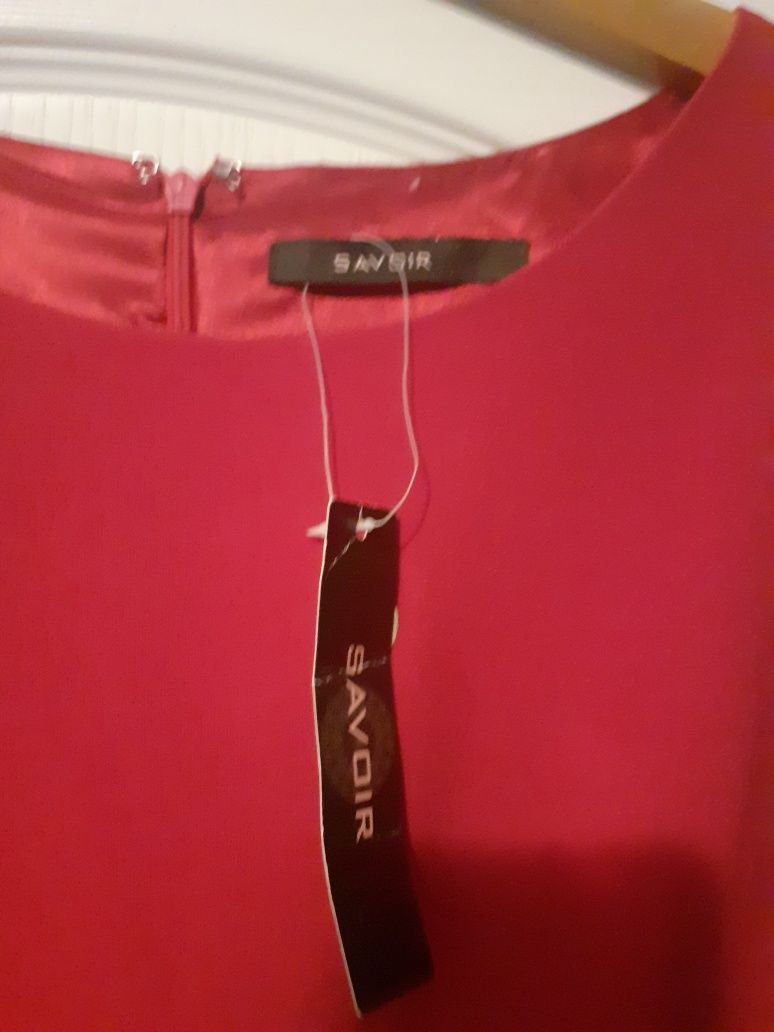 Sukienka savoir xxl malinowa w groszki nowa tanio