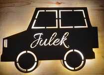 Lampka nocna LED, drewniana, baterie, auto, imię, 7 kolorów, 6 frontów