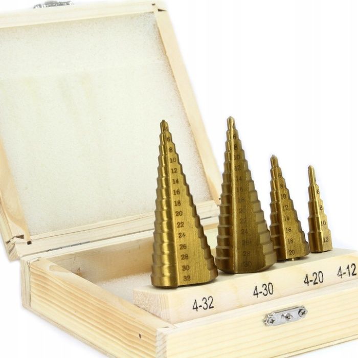 ZESTAW WIERTŁ STOPNIOWYCH 4PCS 4-32mm / wiertła stożkowe / choinki