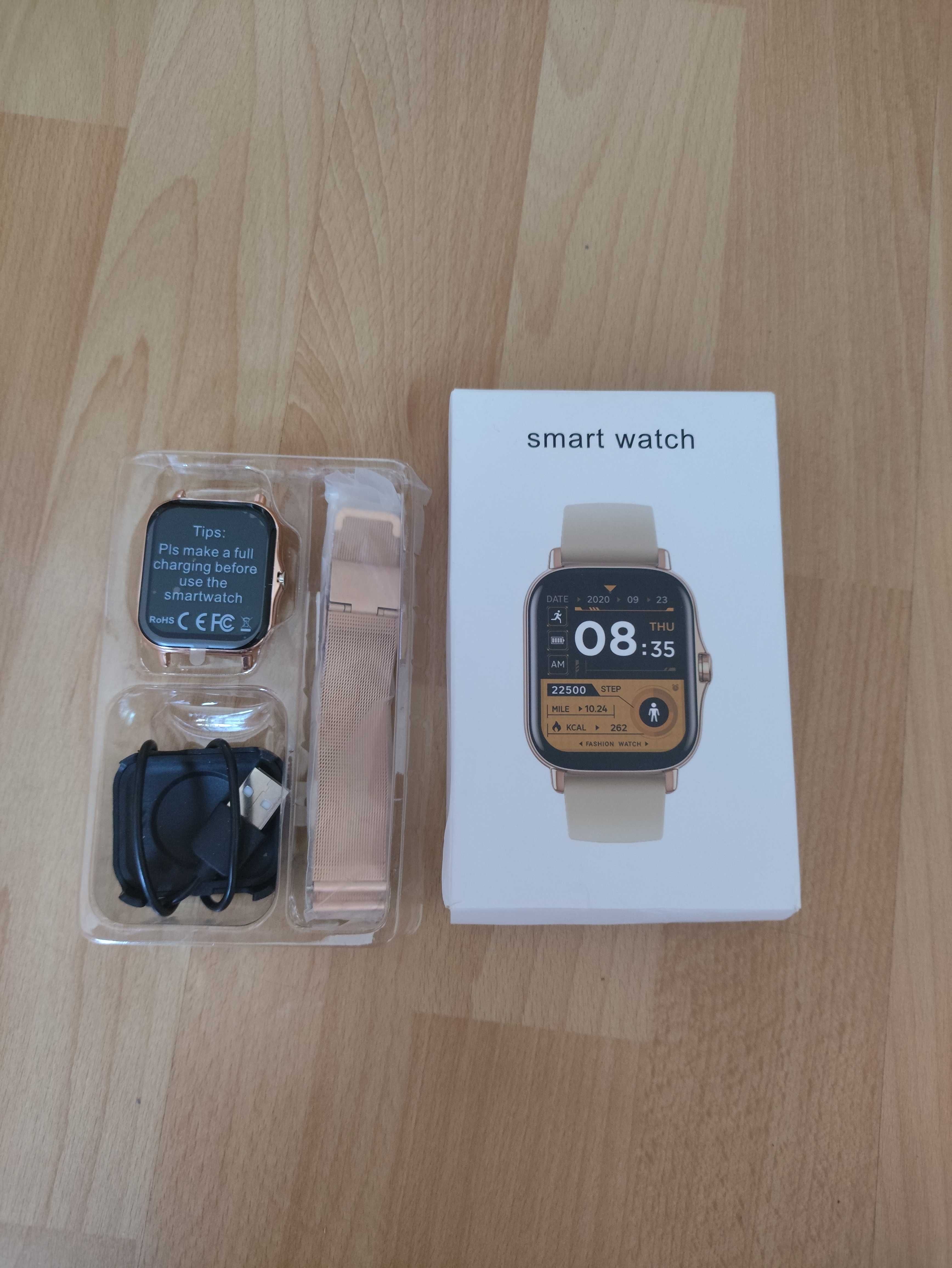 Smartwatch z dwoma paskami – nowy, złoty, dotykowy ekran