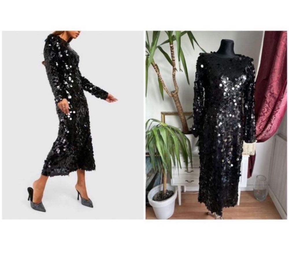 Boohoo cekinowa sukienka midaxi midi L 40 42 xl czarna