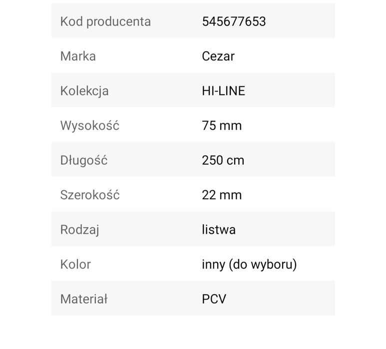Listwa podłogowa Cezary Hi-line podłogi, panele, wykończenie