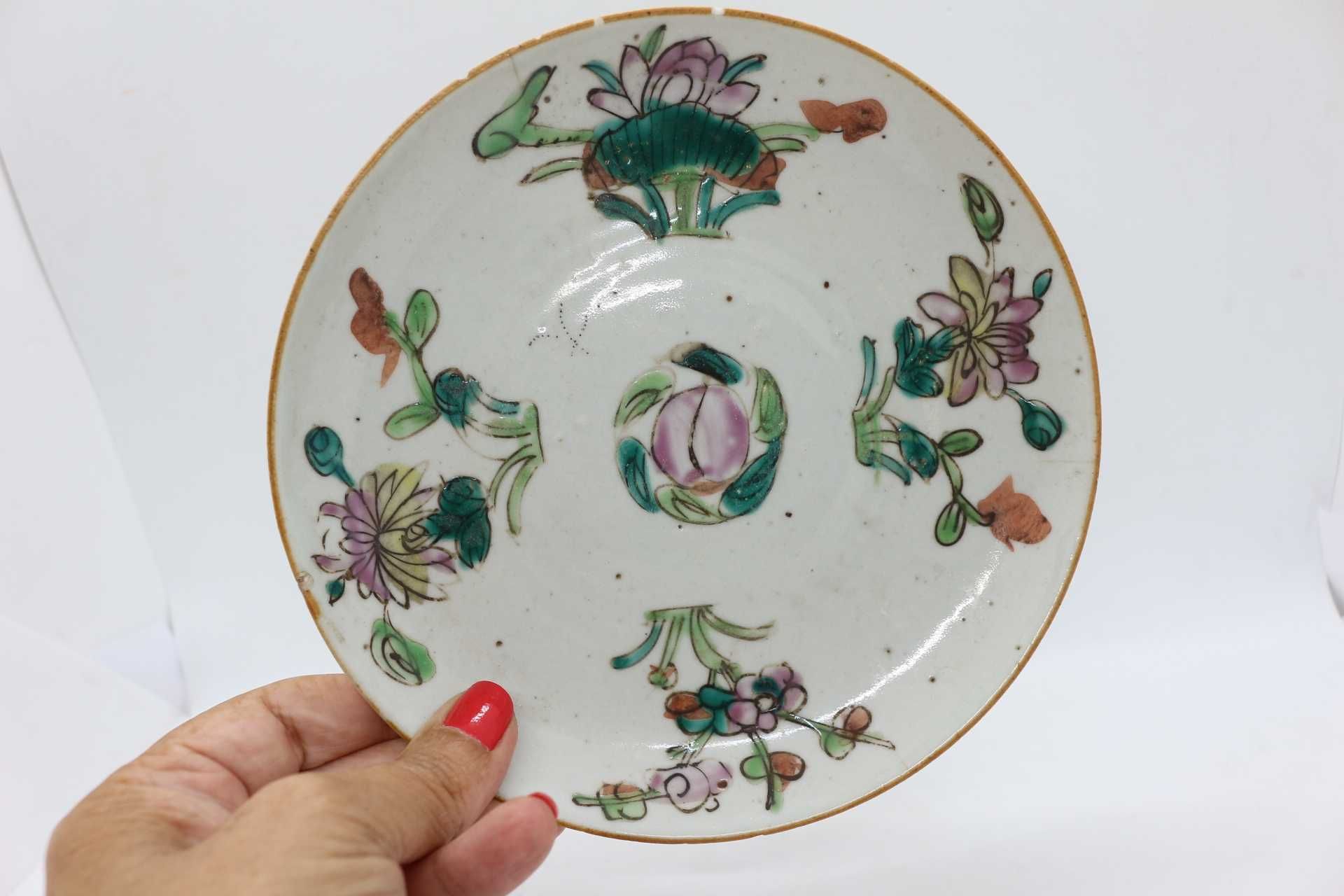 Prato Porcelana Chinesa  Família Rosa Vegetalista Séc. XIX 17 cm