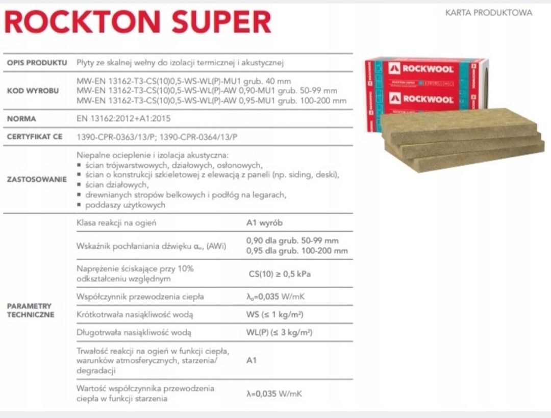 Wełna skalna płyta akustyczna ROKTON SUPER  0.035W