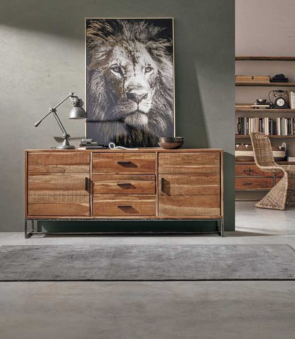 Duża komoda kredens z drewna akacjowego Elmer 175x45x77cm Bizzotto