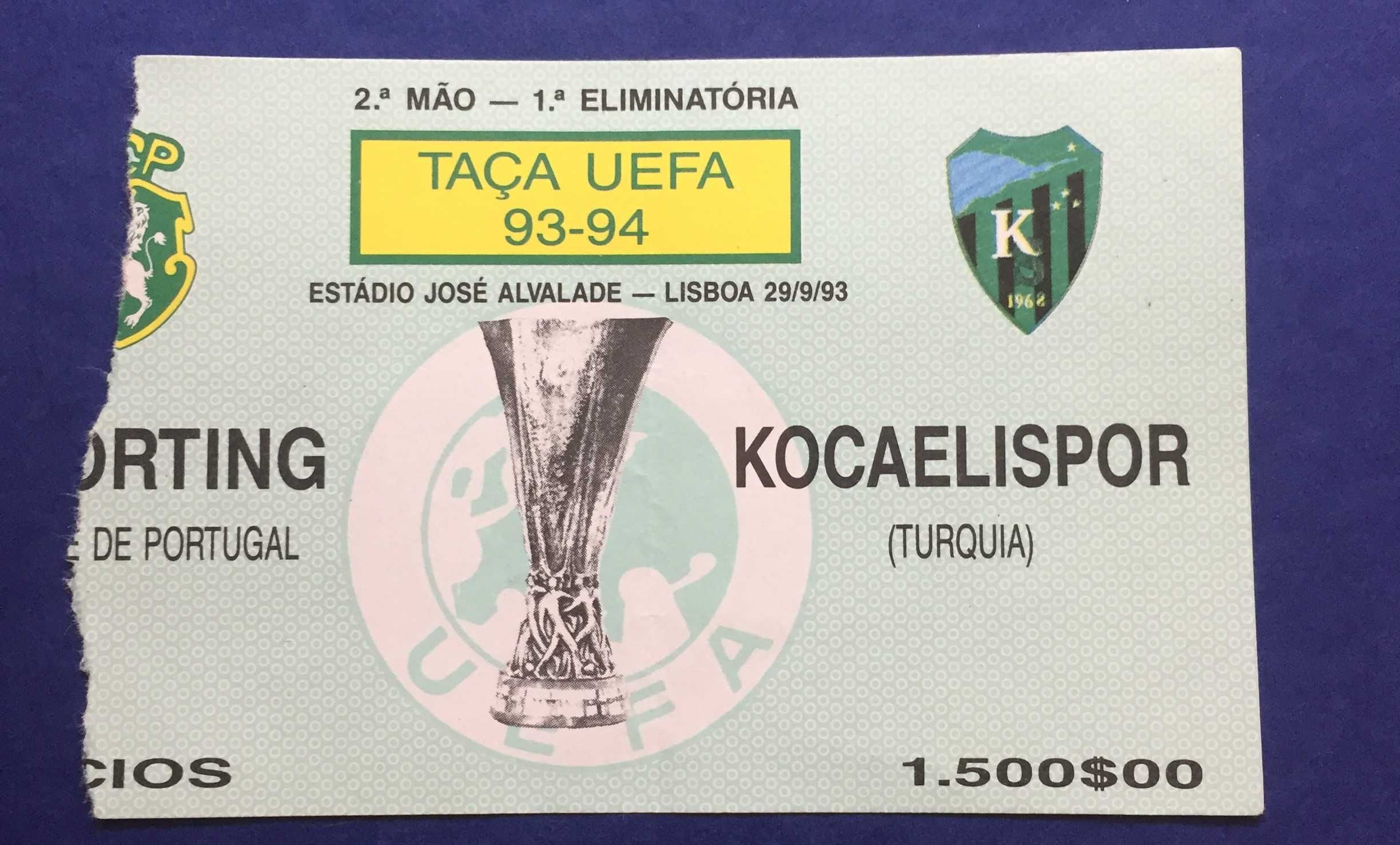 Bilhete antigo futebol TAÇA UEFA 93-94 SPORTING-KOCAELISPOR (Turquia)