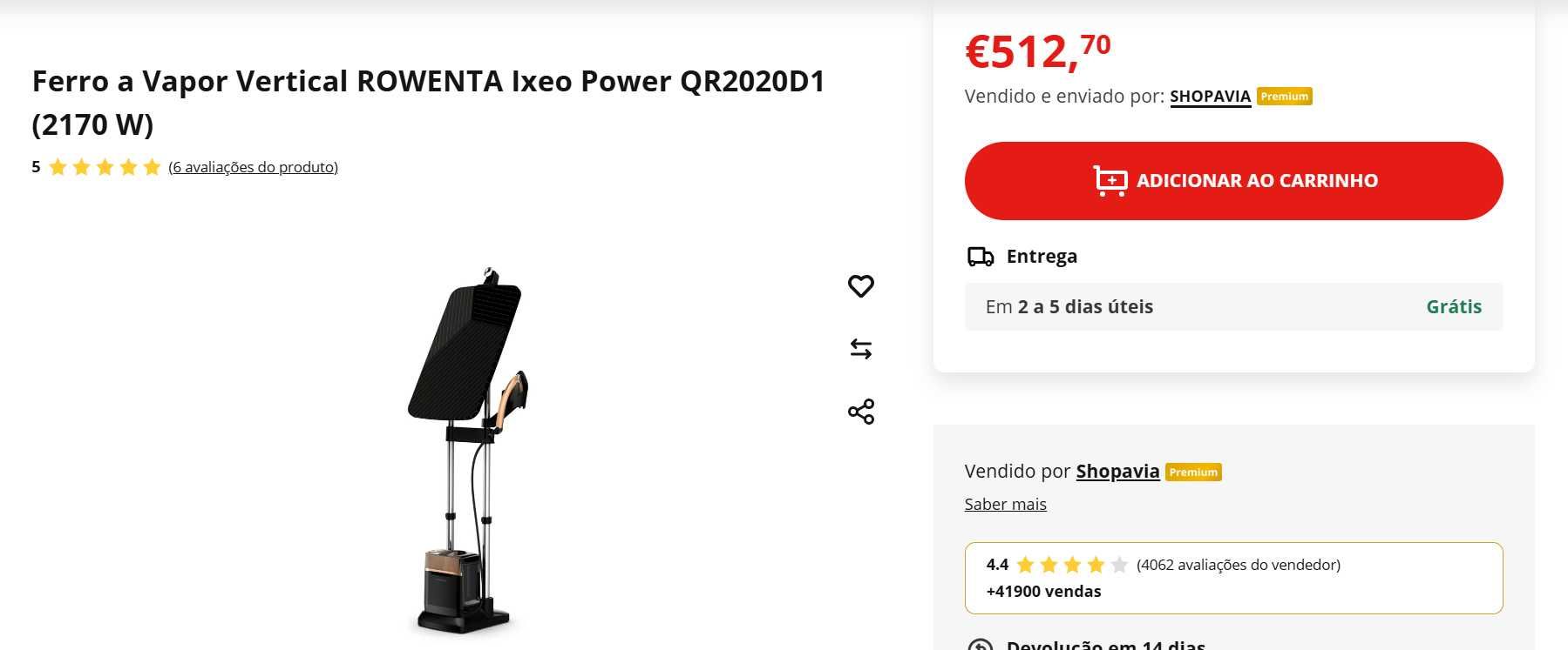Ferro a Vapor Vertical ROWENTA Ixeo Power QR2020D1 (2170 W)