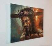 Chrystus cierpiący na płótnie  50x60cm technika mieszana i inne..