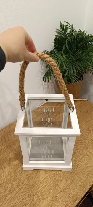 Білий дерев'яний декоративний ліхтар підсвічник фонарь jusk юск