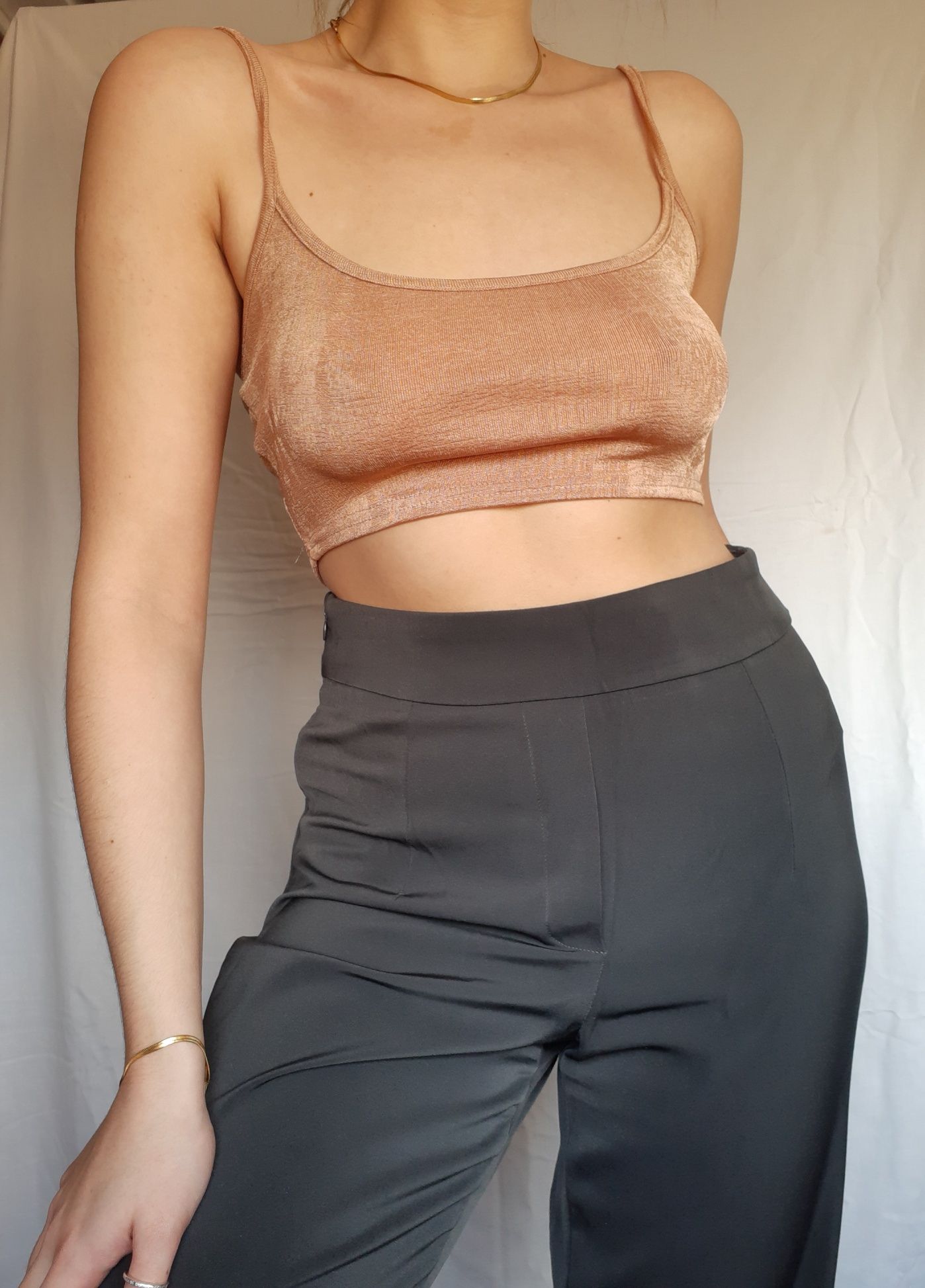 Miedziana krótka bluzka na ramiączka crop top S/M 36/38