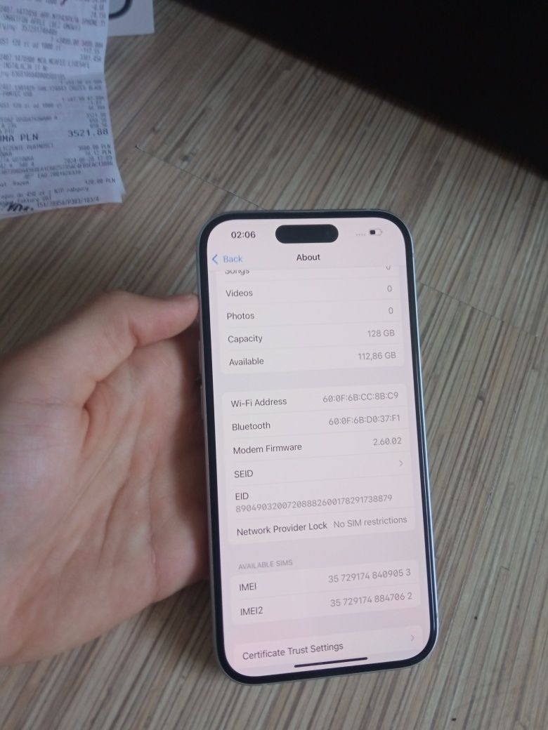 iPhone 15 128GB + kostka i dowód zakupu 93%baterii