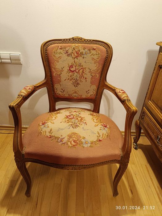 Stylowy Fotel Ludwik Tkany Gobelin