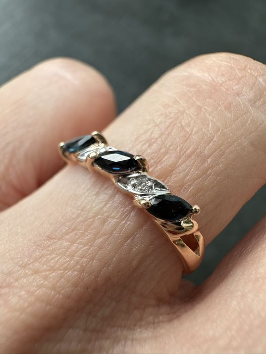 Кольцо сапфиры бриллианты, кольцо золотое 585, золото 585, колечко