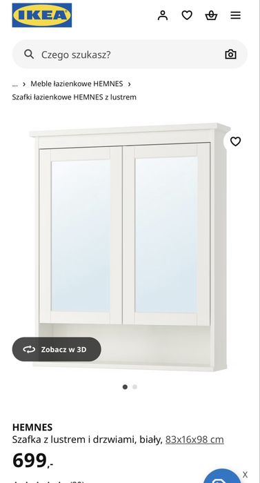 Hemnes Szafka z lustrem i drzwiami, biały, 83x16x98 cm