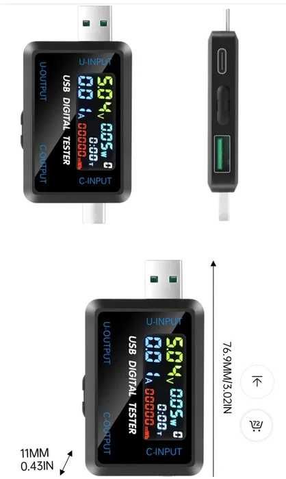 USB tester ЮСБ тестер ёмкости аккумуляторов Амперметр вольтметр