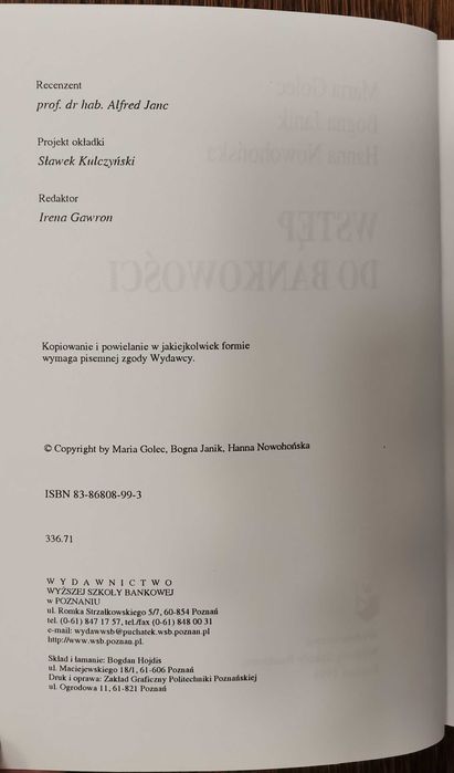 Wstęp do bankowości. Golec, Janik, Nowohońska