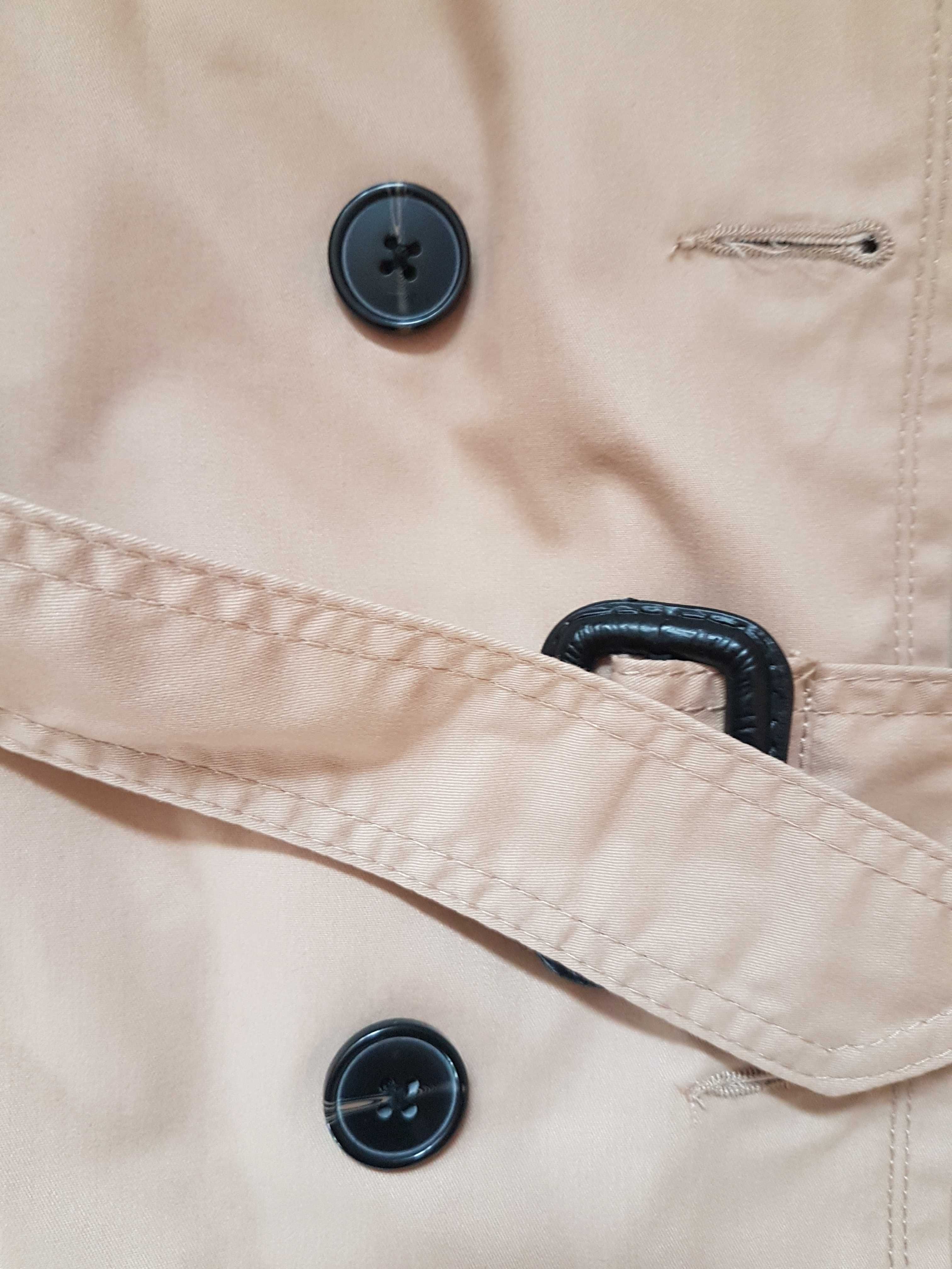 Trencz Stradivarius 36 płaszczyk beżowy brązowy midi płaszcz