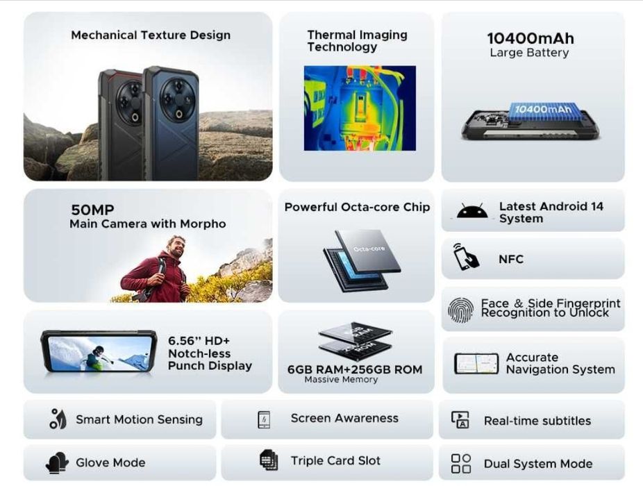 Смартфон водонепроникний та з тепловіізором Doogee Fire 6 16/256 Gb