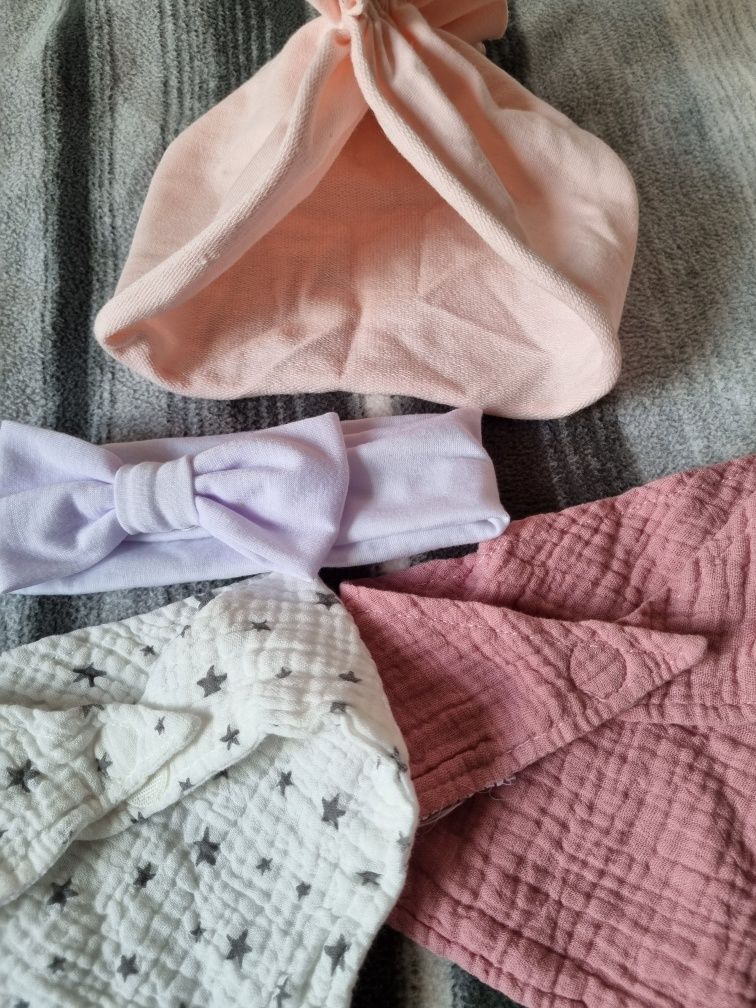 Czapeczka turban 2x muślin pod szyję i opaska