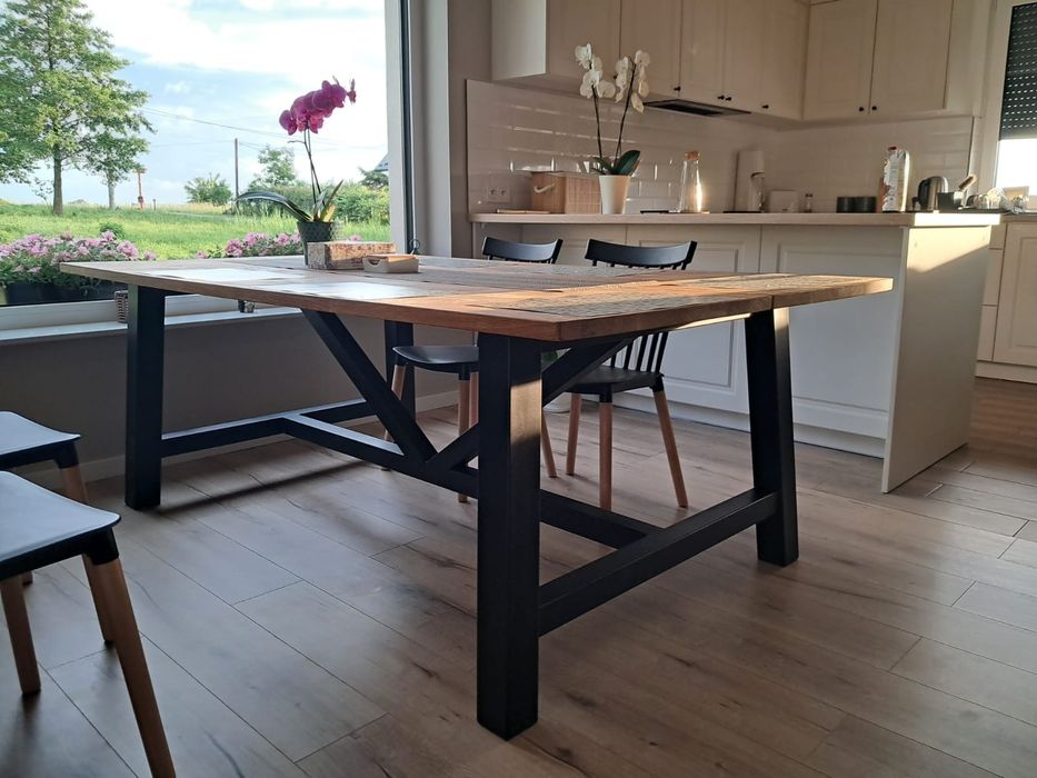 Stół Salon Jadalnia Dąb Drewno Metal 1220x2020