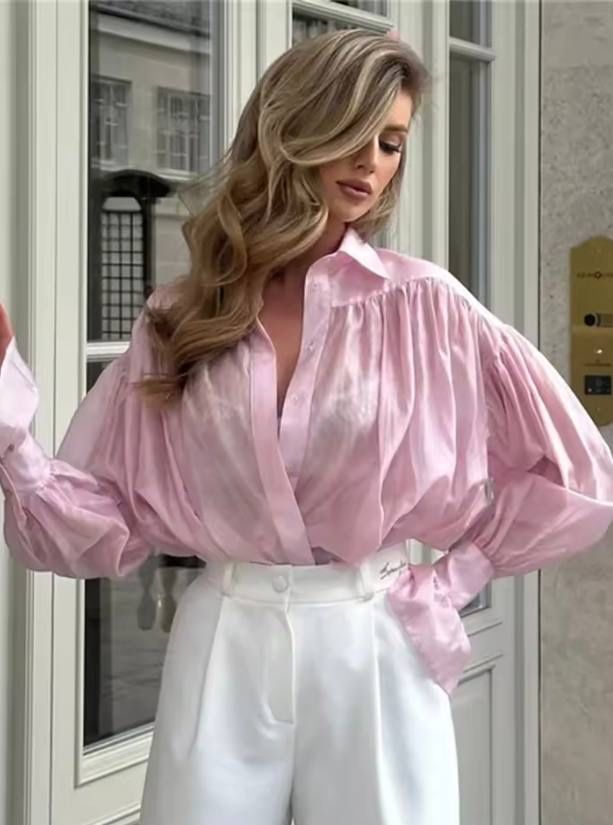 Блузка рожева ivina boutique з акцентними рукавами сорочка mon blanche