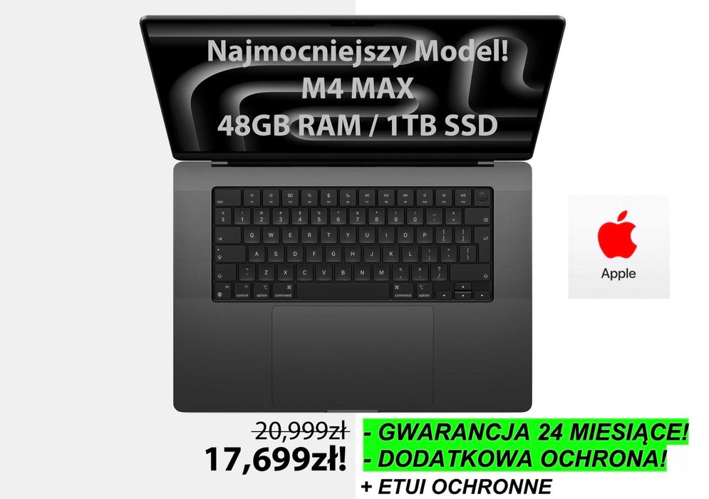 NOWY Apple MacBook Pro 16 M4 MAX RAM 48GB 1TB +DODATKI GW-2LATA! FV23%