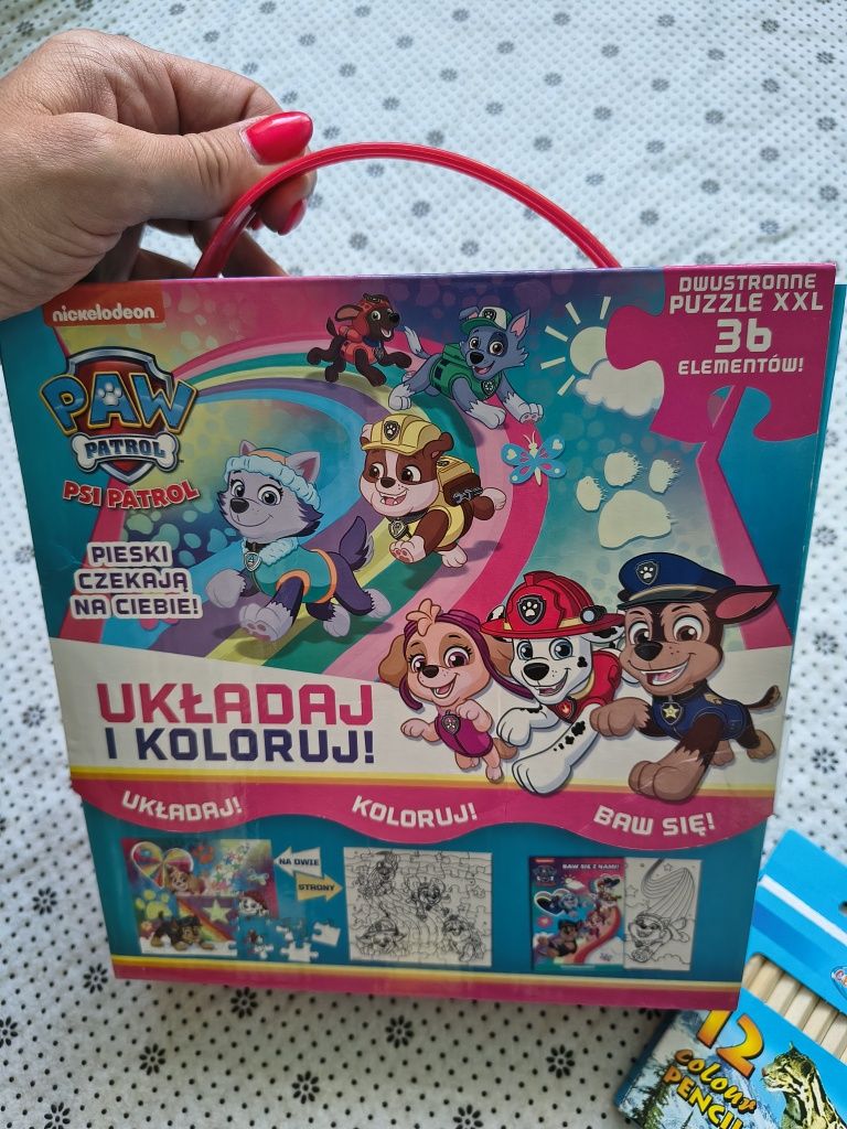 Puzzle psi patrol dwustronne do kolorowania 36 elementów+ gratis